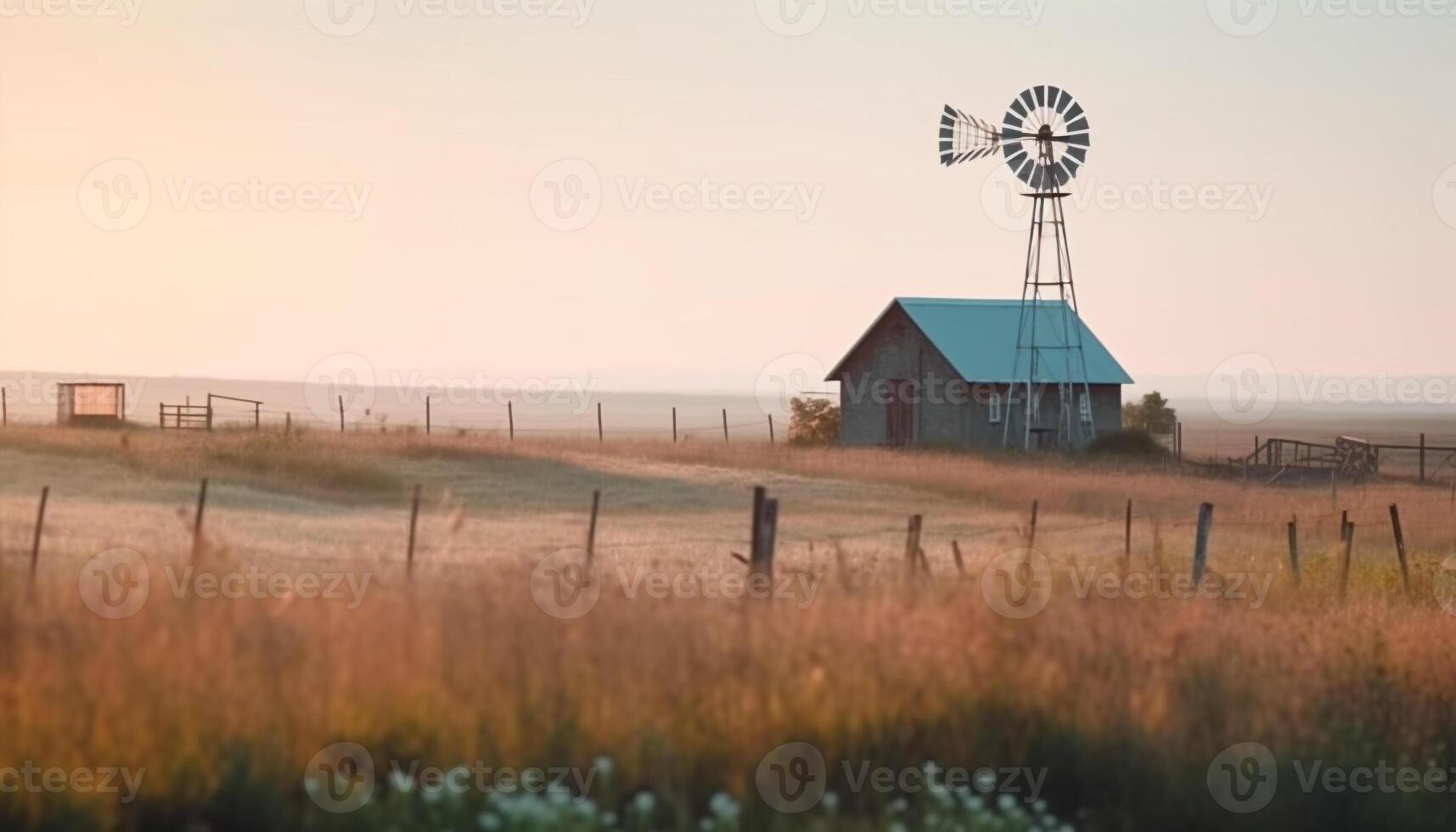 Windmill and turbine generate fuel and power generated by AI photo