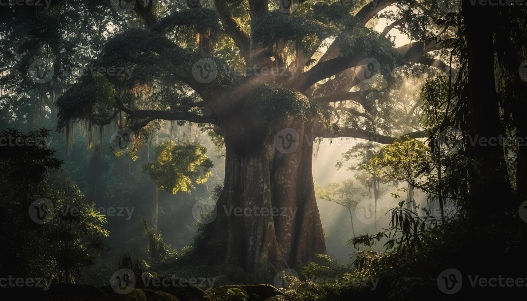 Tranquil scene of mystery in tropical rainforest generated by AI photo