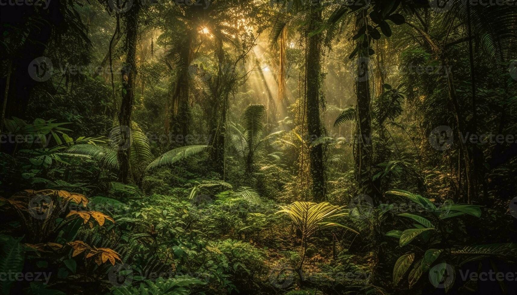 Tranquil scene of mystery in tropical rainforest generated by AI photo