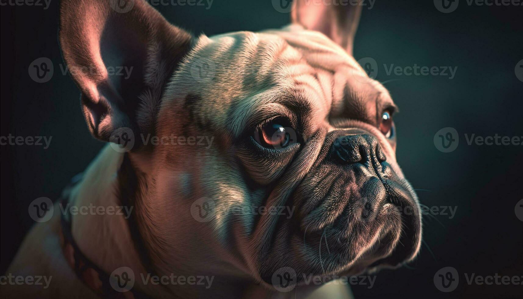 Cute French bulldog sitting, looking at camera generated by AI photo