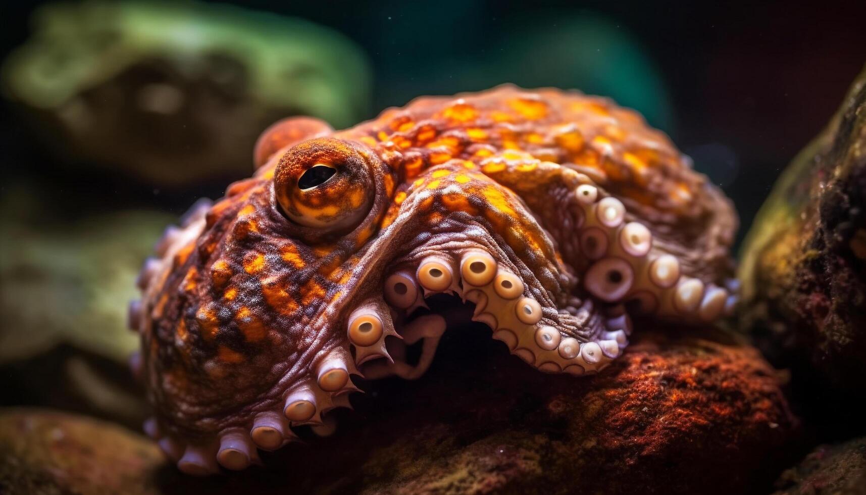 Multi colored underwater world fish, coral, octopus, turtle generated by AI photo