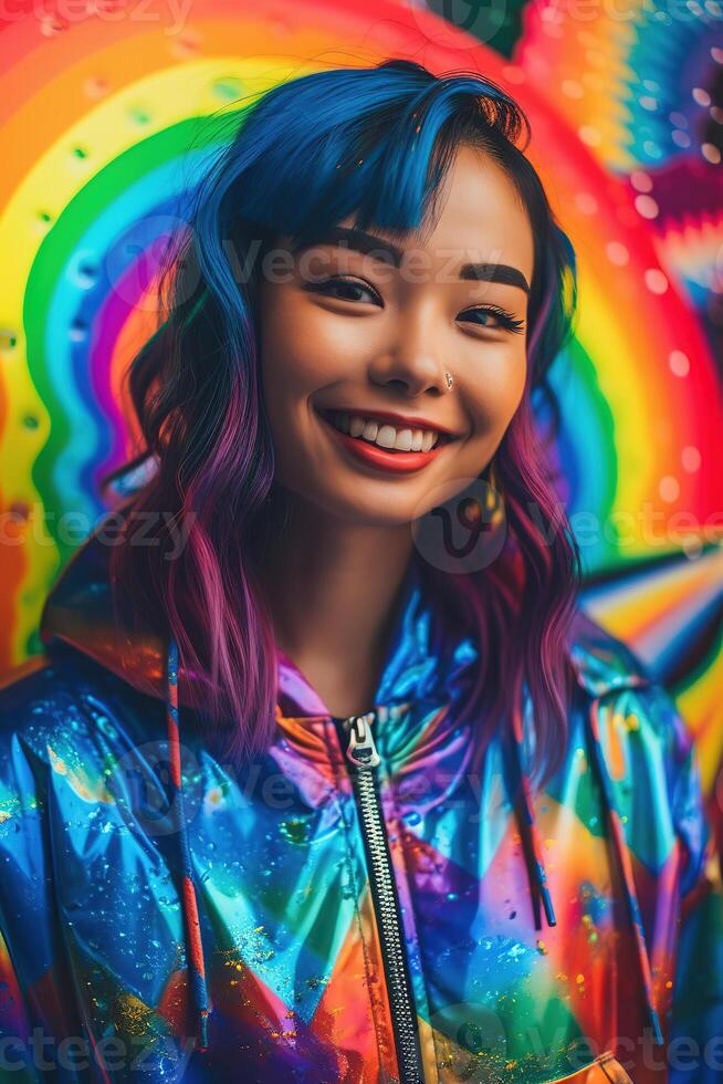 Asian young woman. Colorful gen z girl portrait. photo