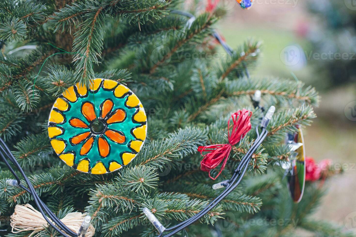 DIY handmade decoration on a Christmas tree photo