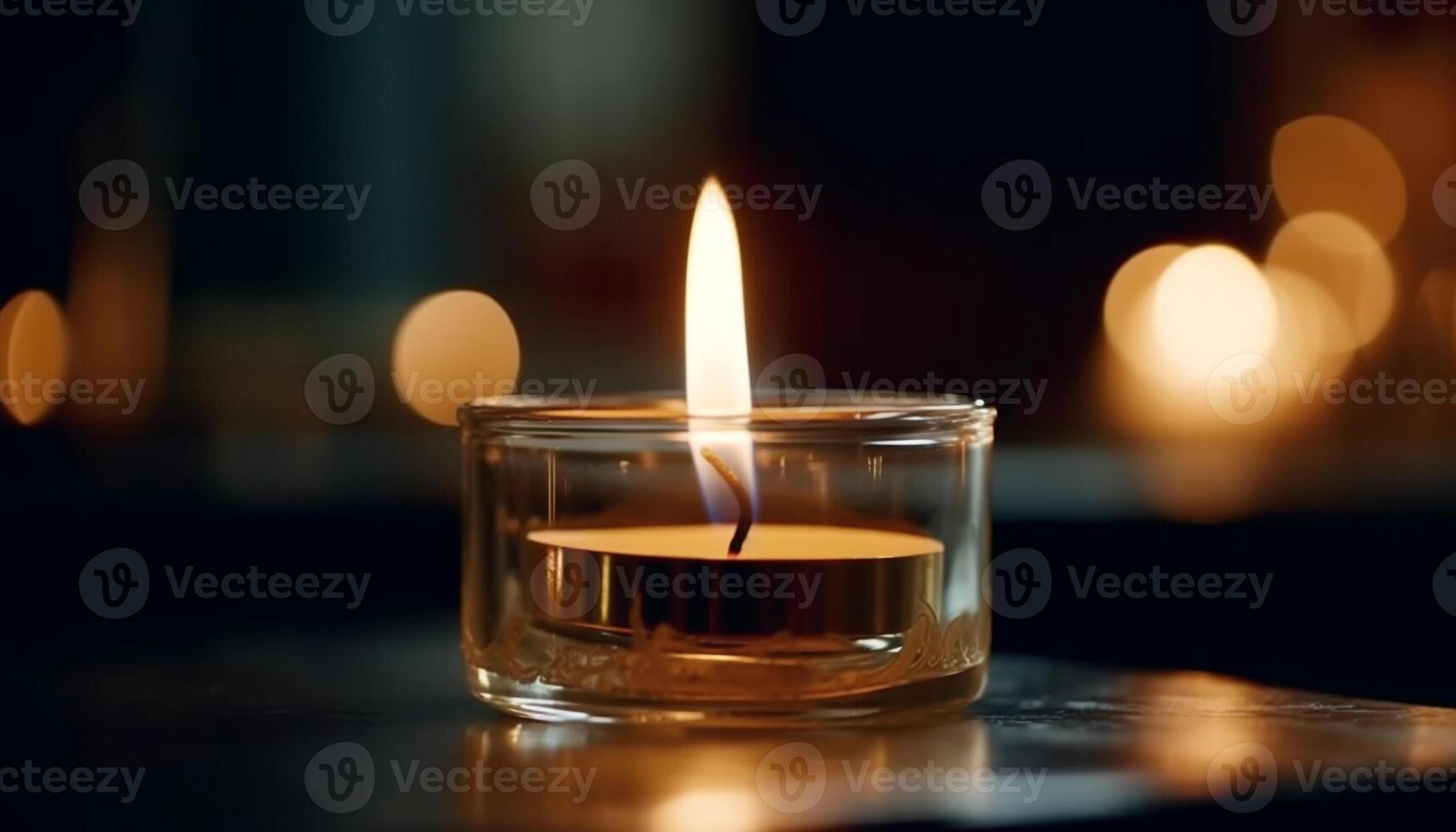 Glowing candle ignites spirituality in tranquil scene generated by AI photo