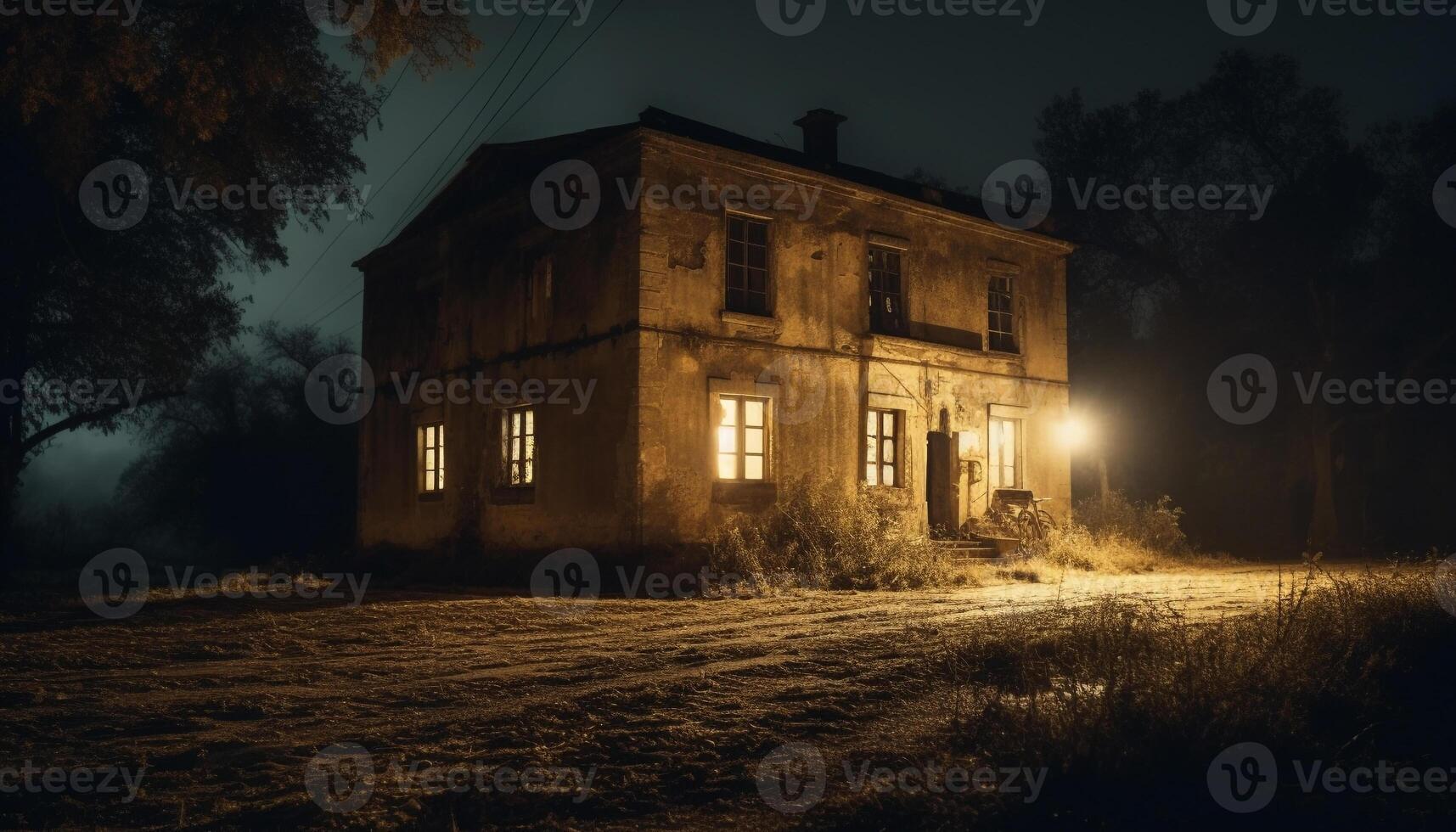 Spooky old ruin, abandoned and run down generated by AI photo