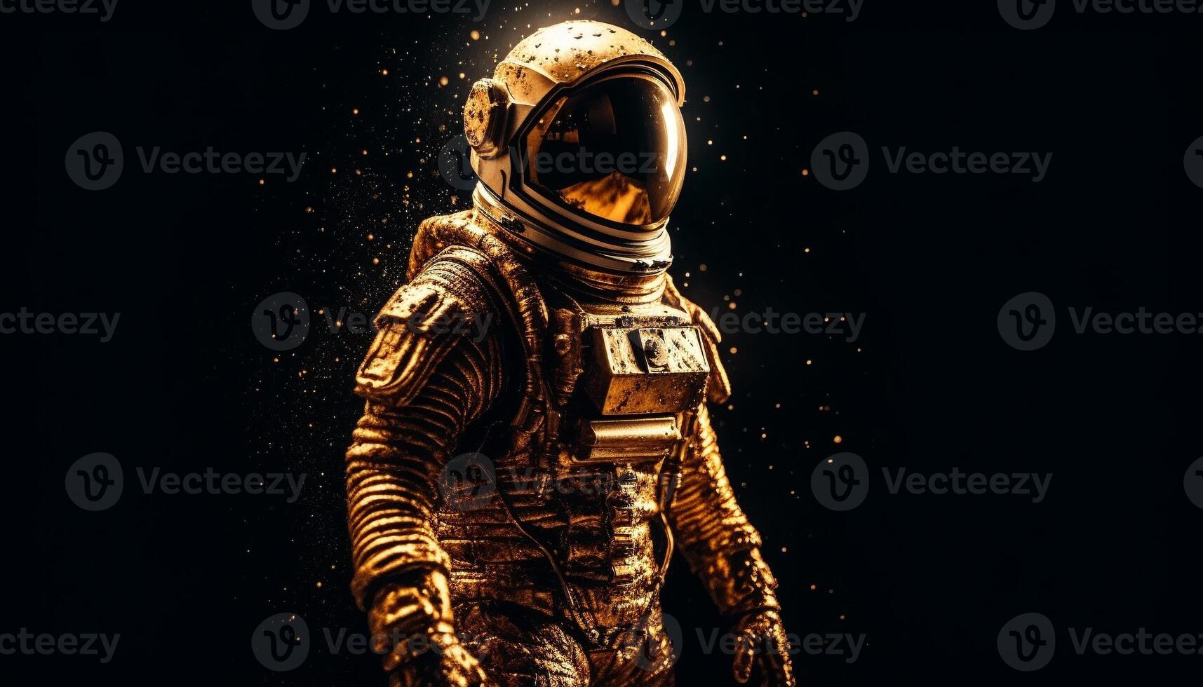 Futuristic men in space suits pilot spaceship generated by AI photo