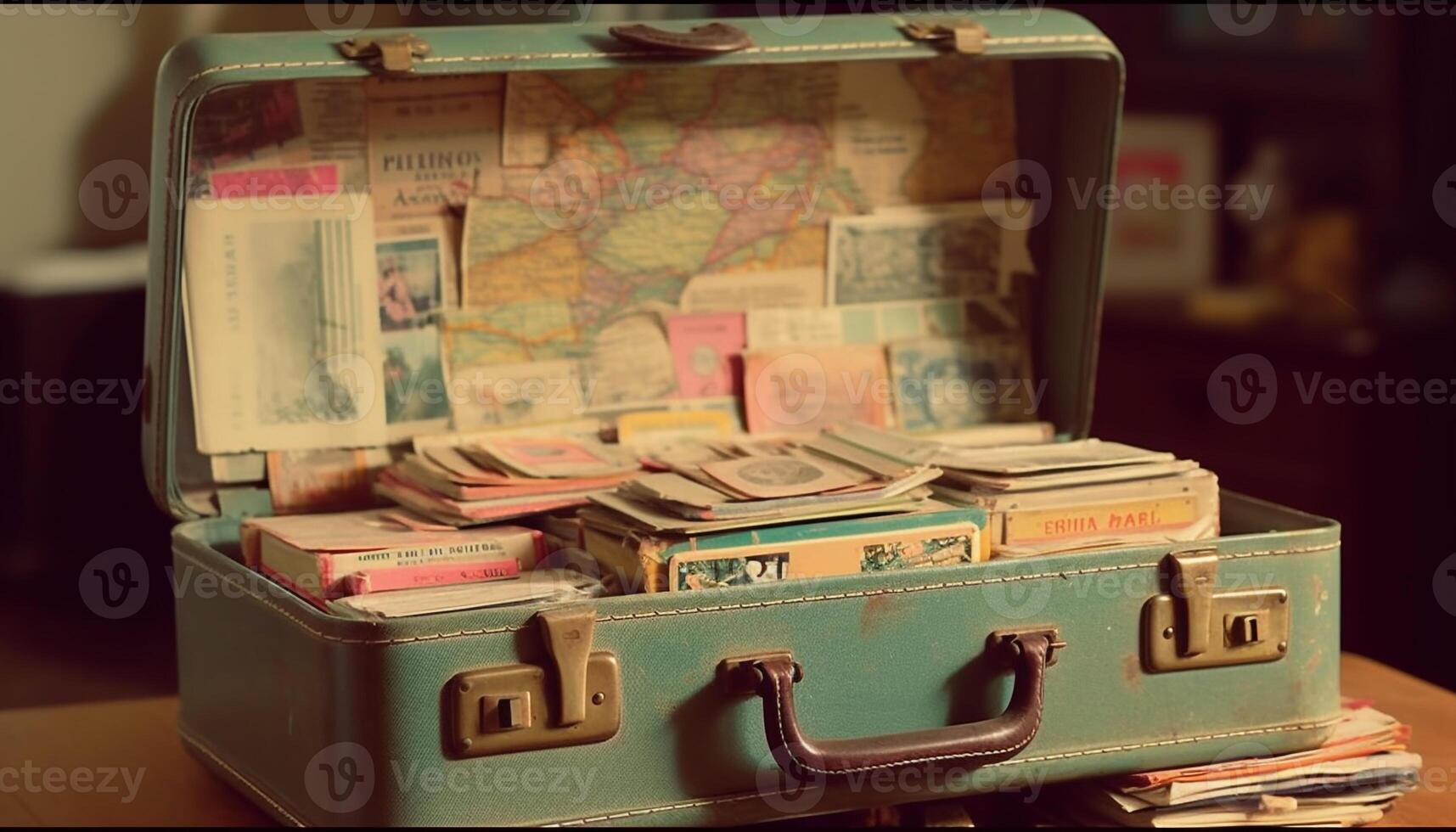 Antique luggage stack, a nostalgic travel collection generated by AI photo