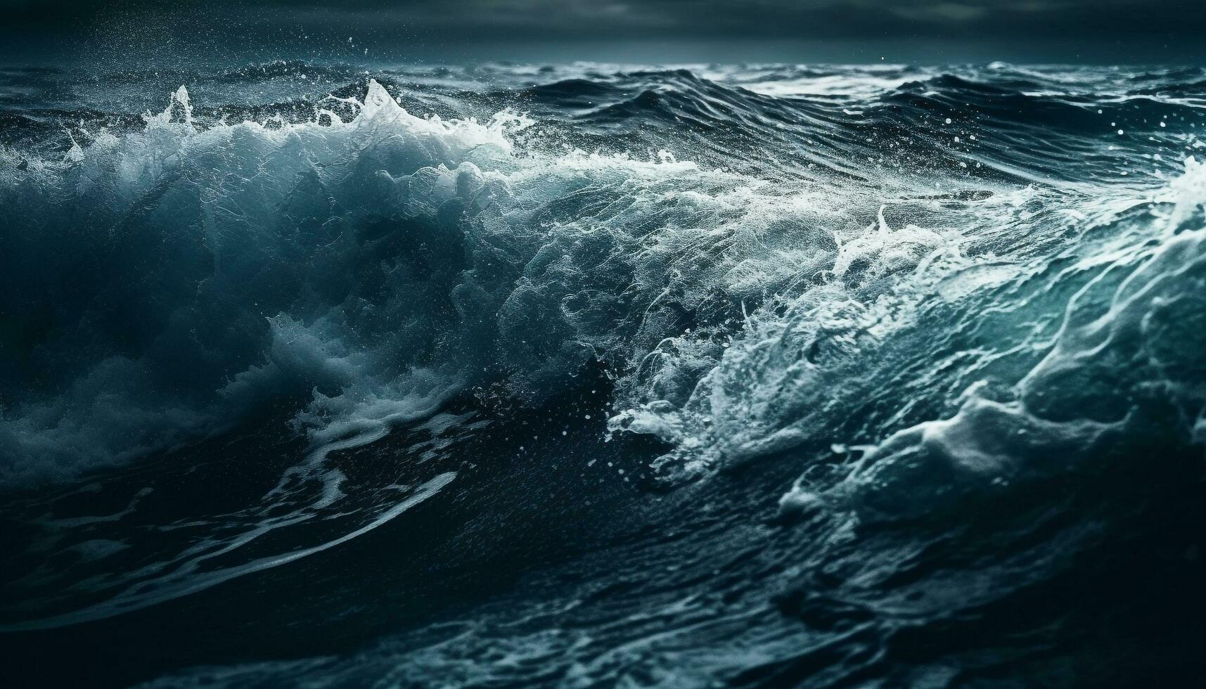 Blue wave crashing, splashing in nature beauty generated by AI photo