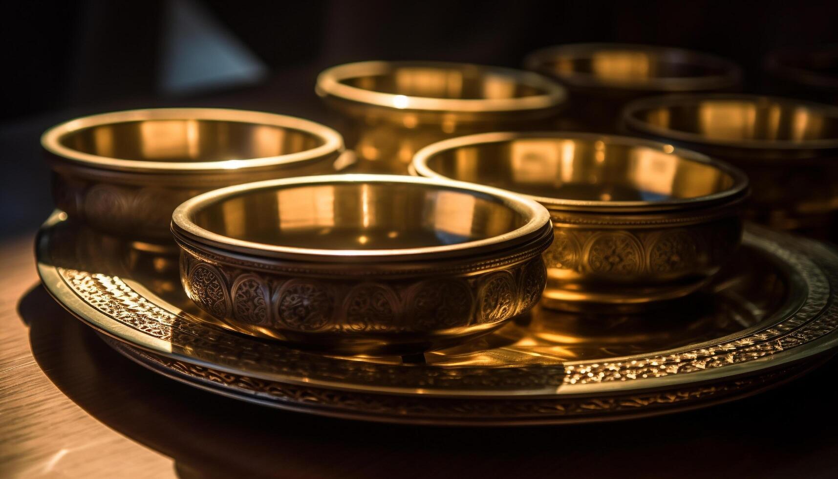 Shiny metal crockery in elegant table ting generated by AI photo