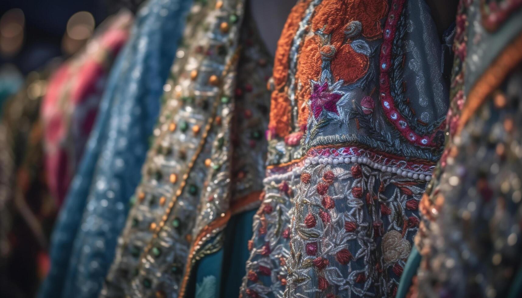 Colorful textiles adorn the street market store generated by AI photo