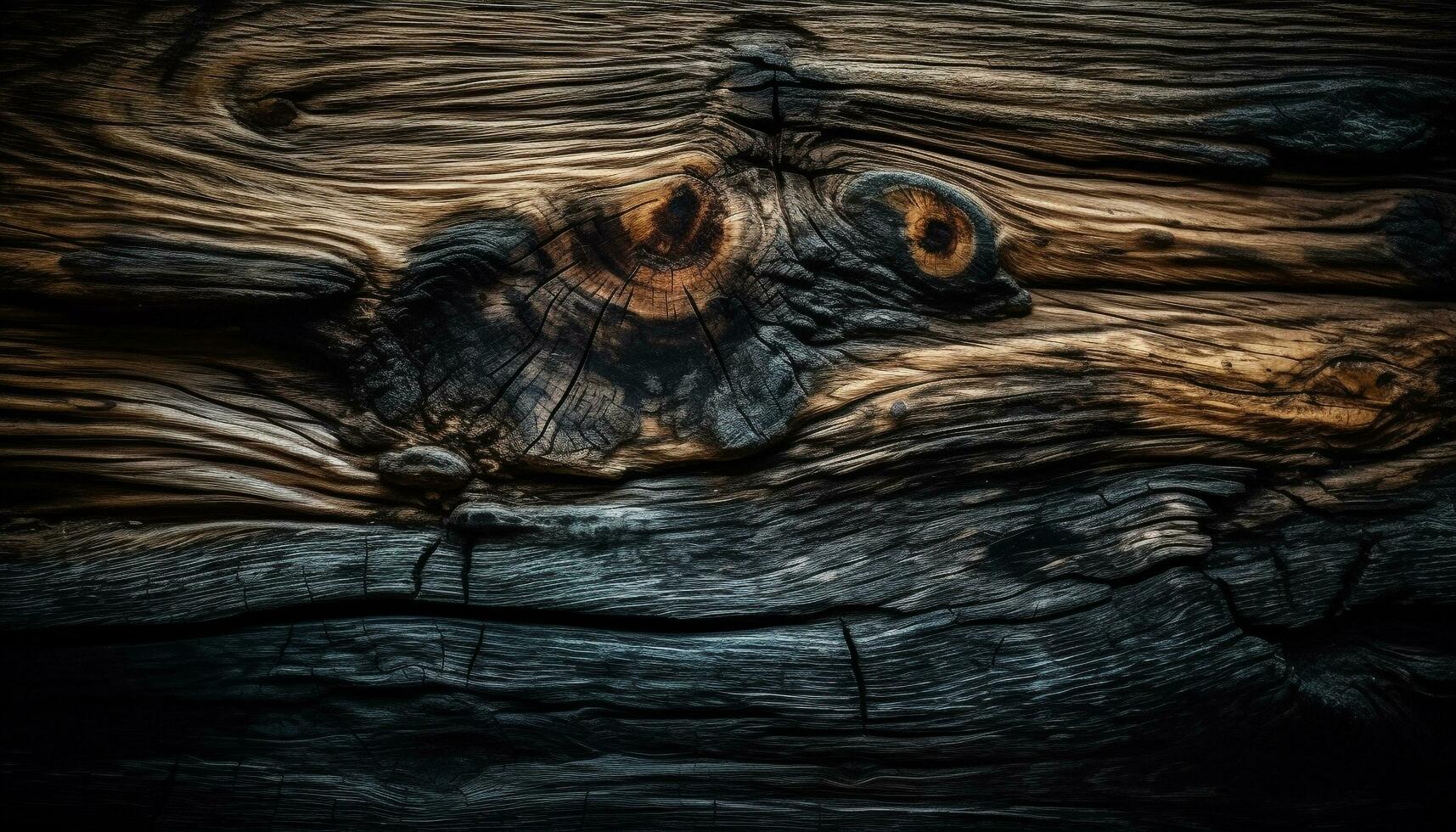 Weathered tree trunk, rough hardwood plank backdrop generated by AI photo