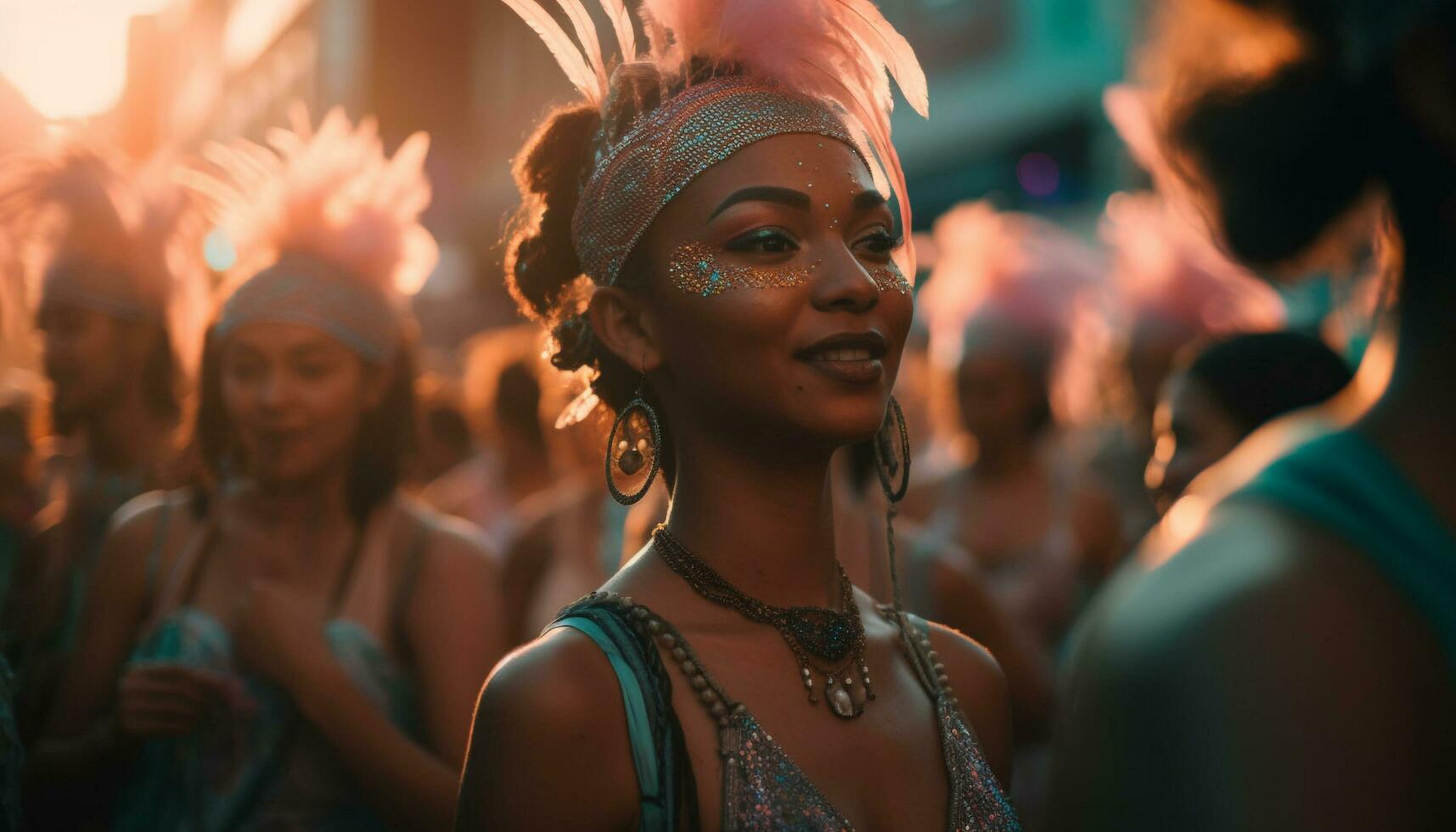 Young adults dancing, smiling, carefree at music festival generated by AI photo