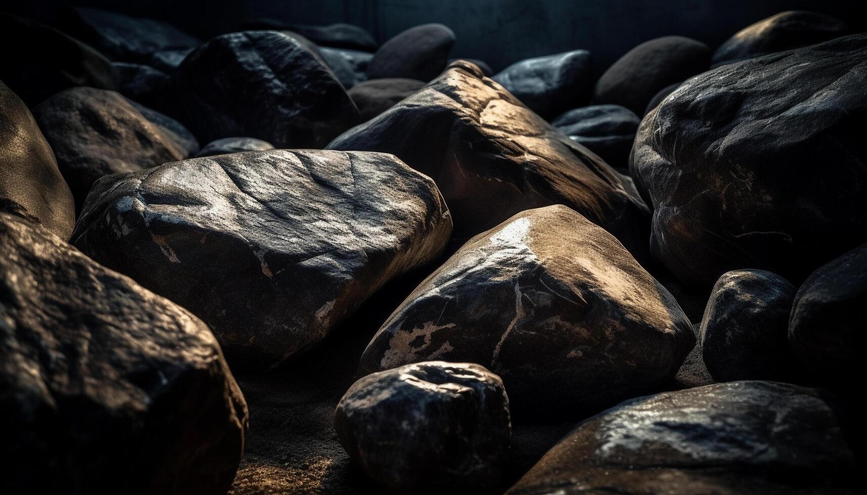 Smooth pebble stack on wet sand beach generated by AI photo