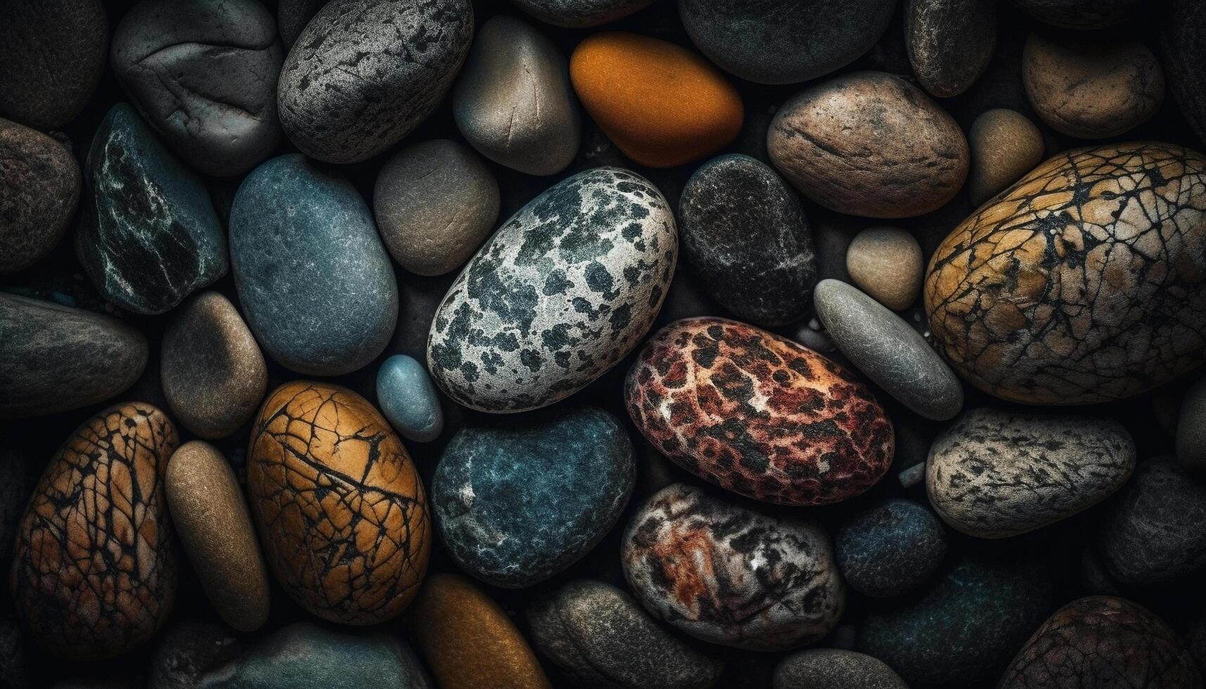 Smooth pebble collection, abstract pattern in stone material generated by AI photo