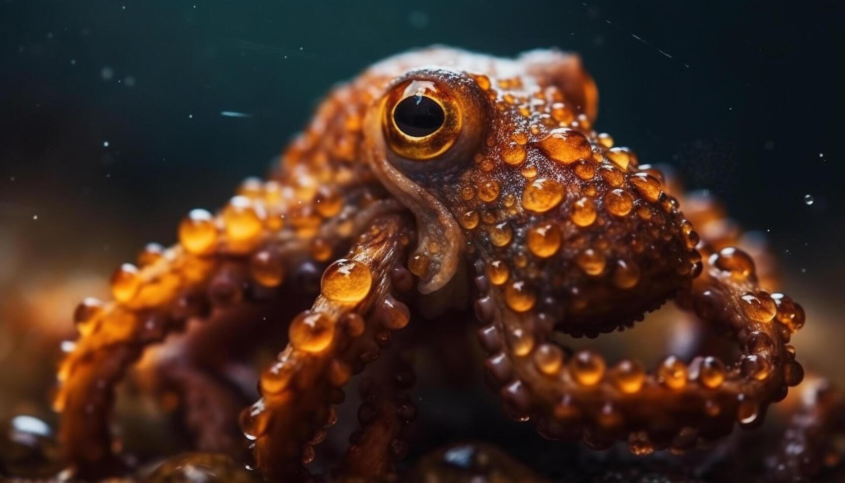 Multi colored octopus tentacle in underwater seascape generated by AI photo