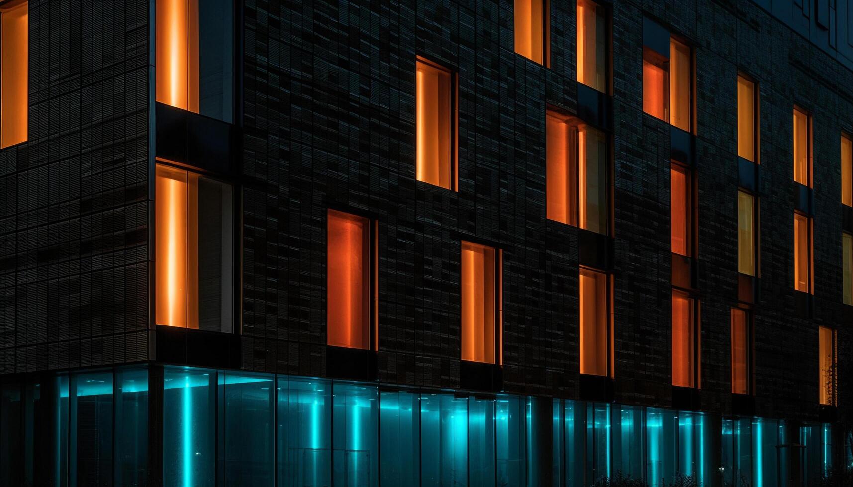 Modern skyscraper reflects vibrant city life at dusk generated by AI photo