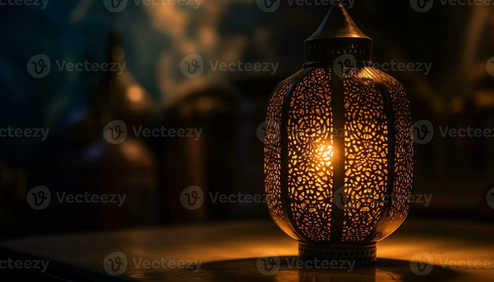 Antique lantern glowing in dark, Turkish souvenir generated by AI photo