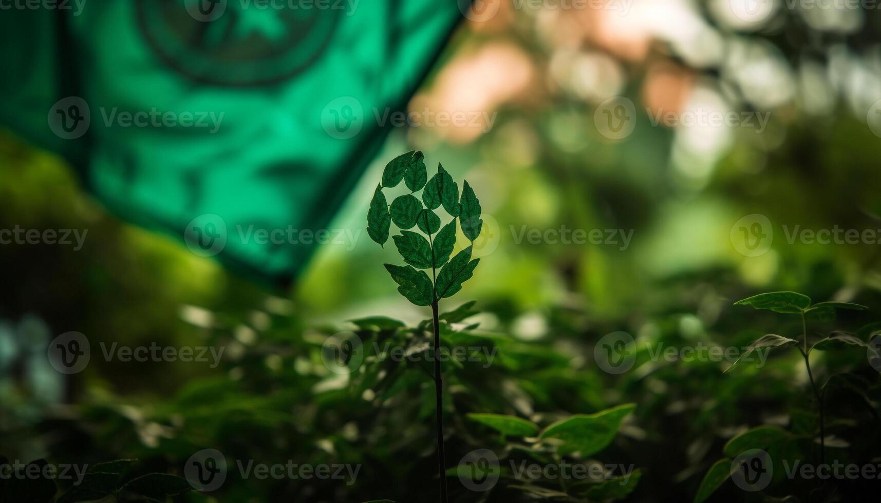 Fresh green leaf in sunlight, symbolizing growth generated by AI photo