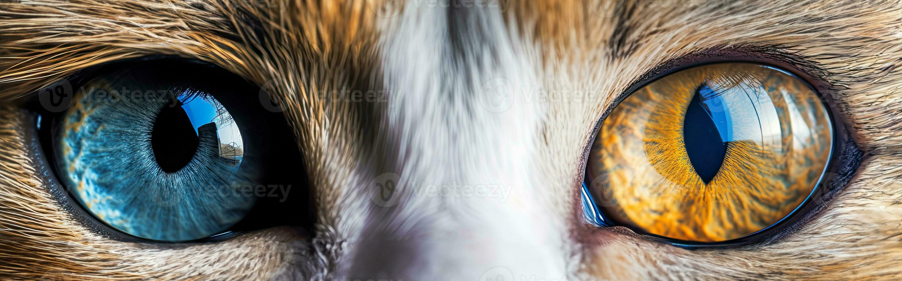 Multicolored cat eyes, AI generated banner idea for international cat day. photo