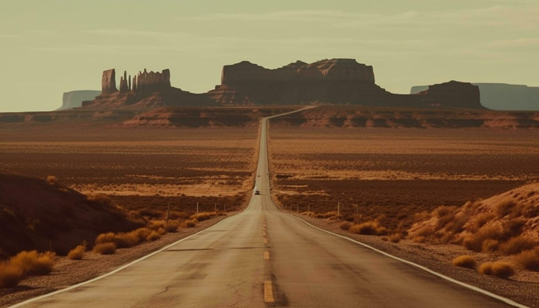 Vanishing point on famous Monument Valley road trip generated by AI photo
