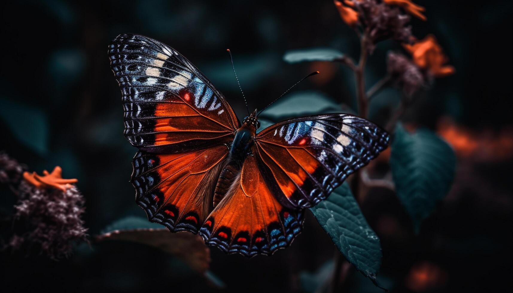 Multi colored butterfly wing, fragile beauty in nature generated by AI photo