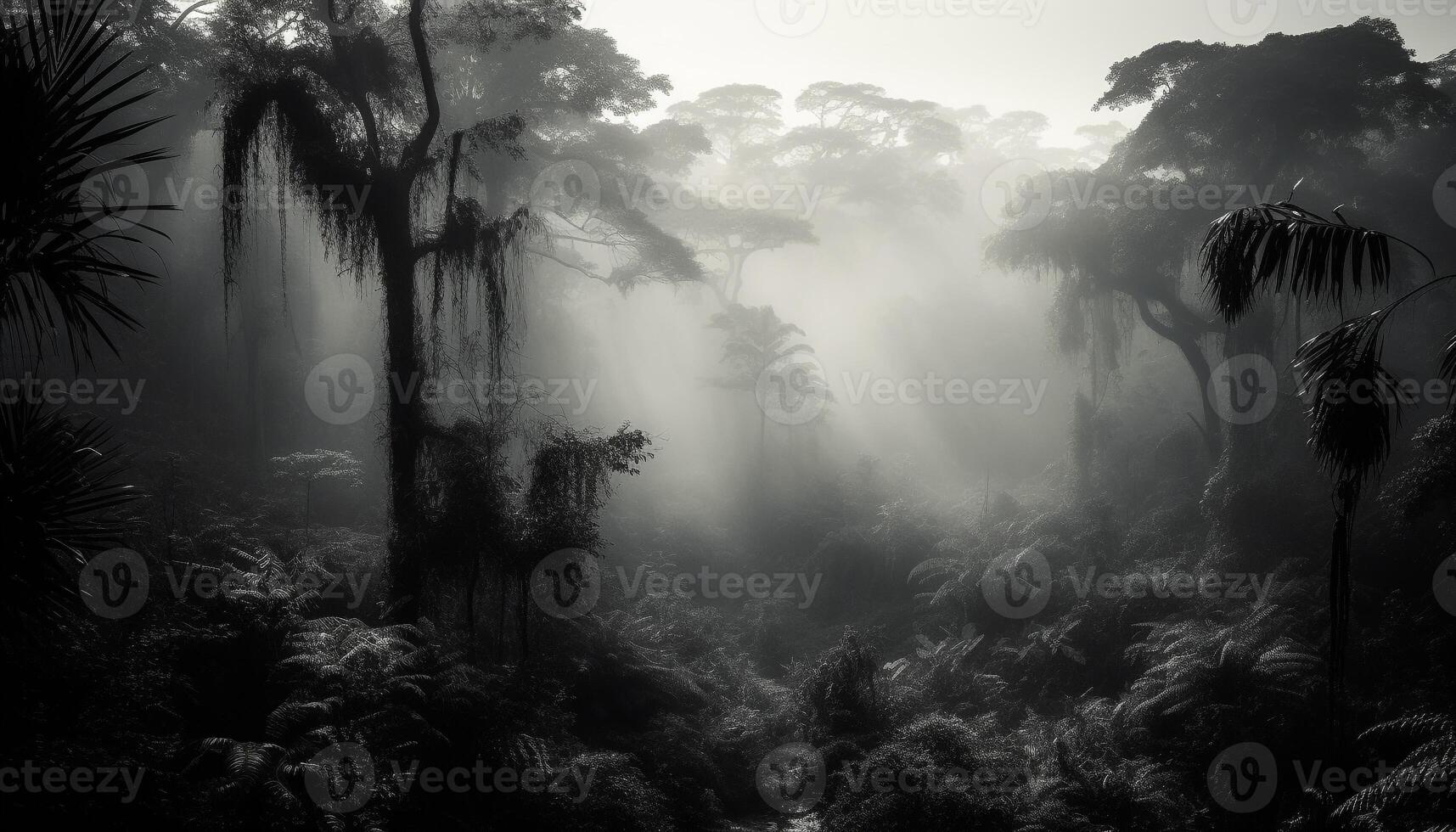 Mysterious forest, dark and spooky silhouette generated by AI photo