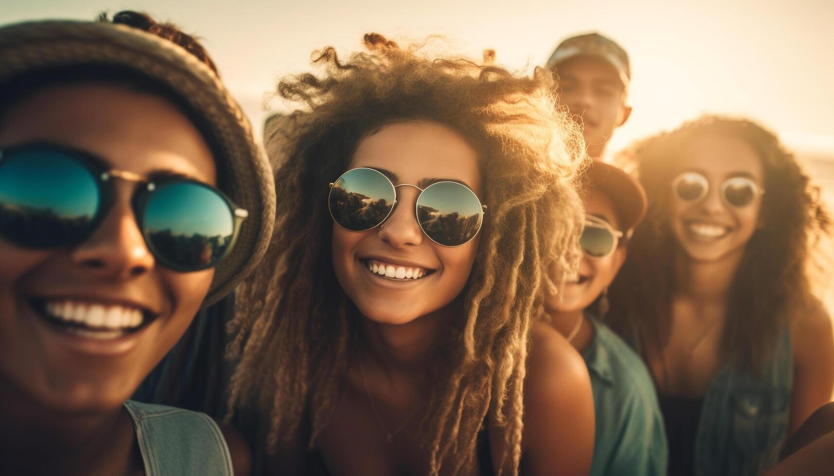 Young adults enjoy carefree summer music festival fun generated by AI photo