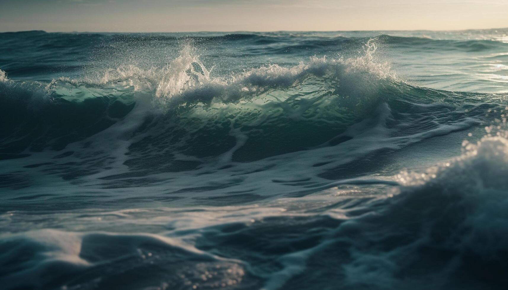 Sunset surfers ride waves in tropical paradise generated by AI photo