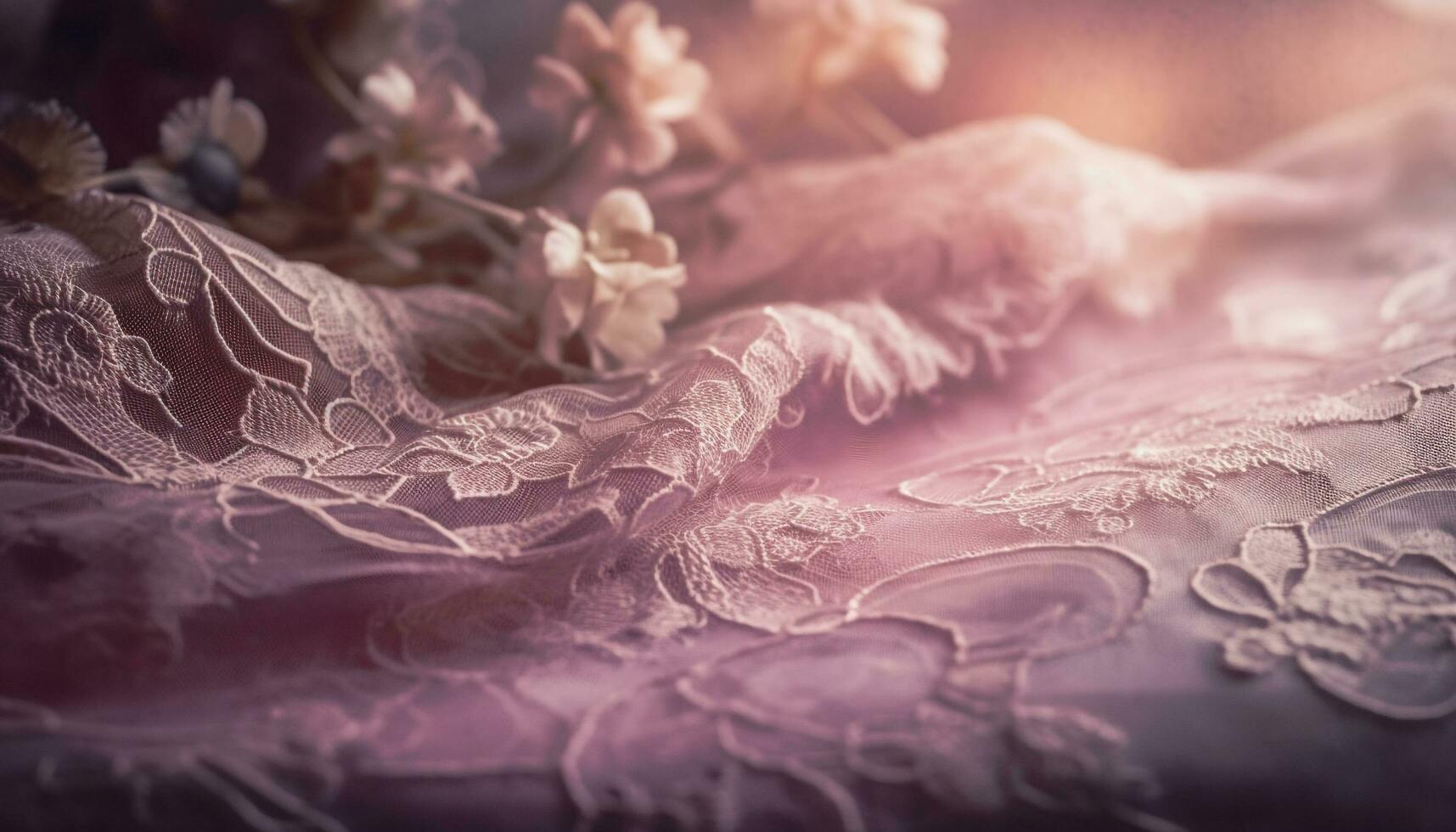 Soft purple petals on antique floral wallpaper generated by AI photo