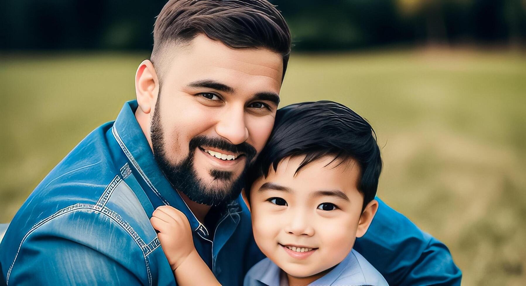 Father with his little son. Beautiful portraits, family, emotions, love. Dad and his boy. International Father's Day. Banner. photo