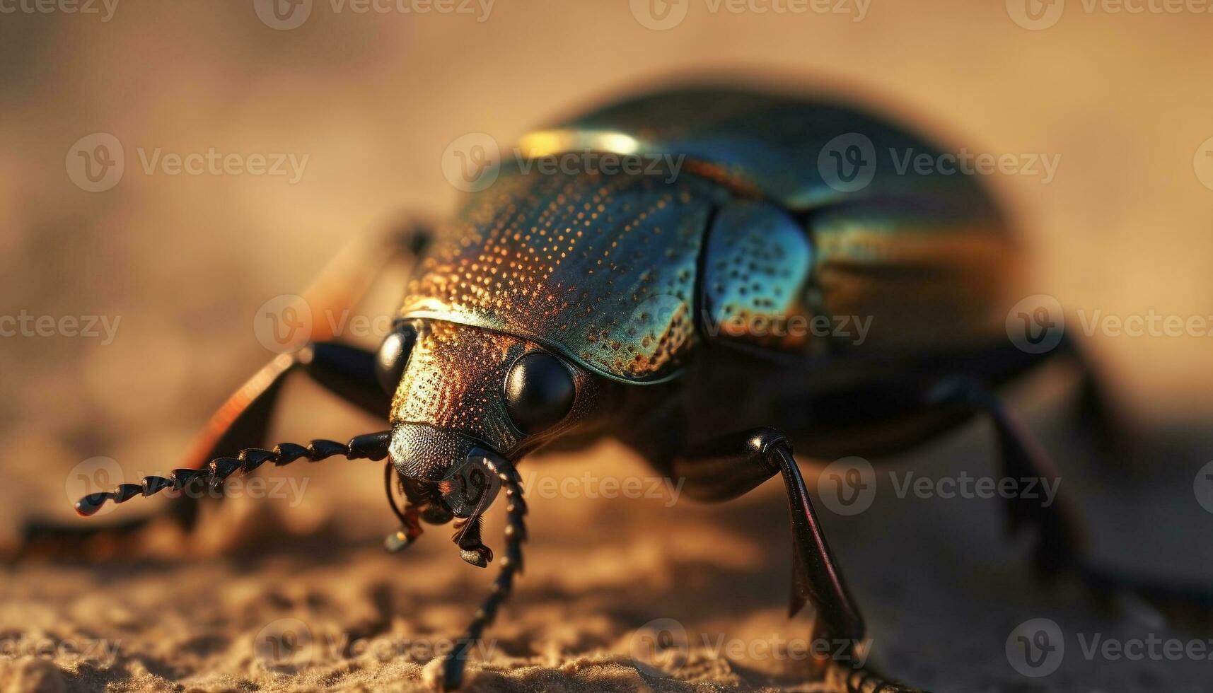 Shiny weevil crawls on leaf in forest generated by AI photo