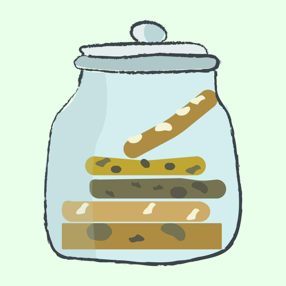 Chocolate Cookies in glass jar. Oatmeal cookie in Glass Pot. biscuit. Vector illustration