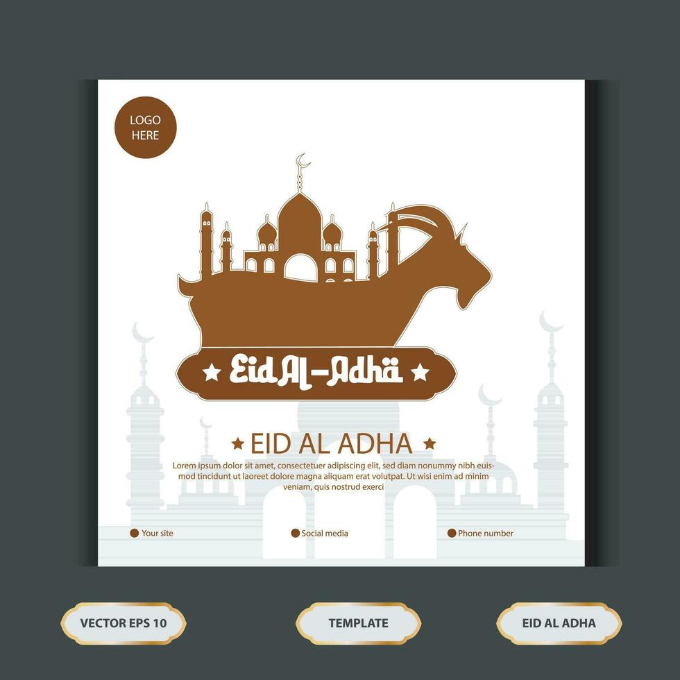 conjunto eid Alabama adha social medios de comunicación enviar modelo. idul adha saludo tarjeta vector ilustración con vector de sacrificatorio animales, y Arábica adornos, mezquitas, linternas, musulmanes antecedentes