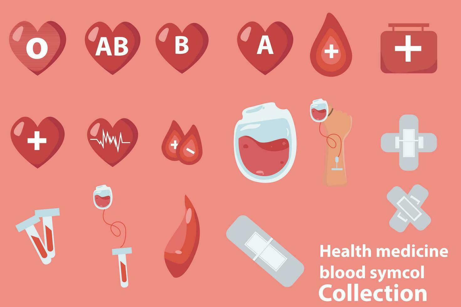 symbol collection of medical tools for blood donation, first aid and blood types vector