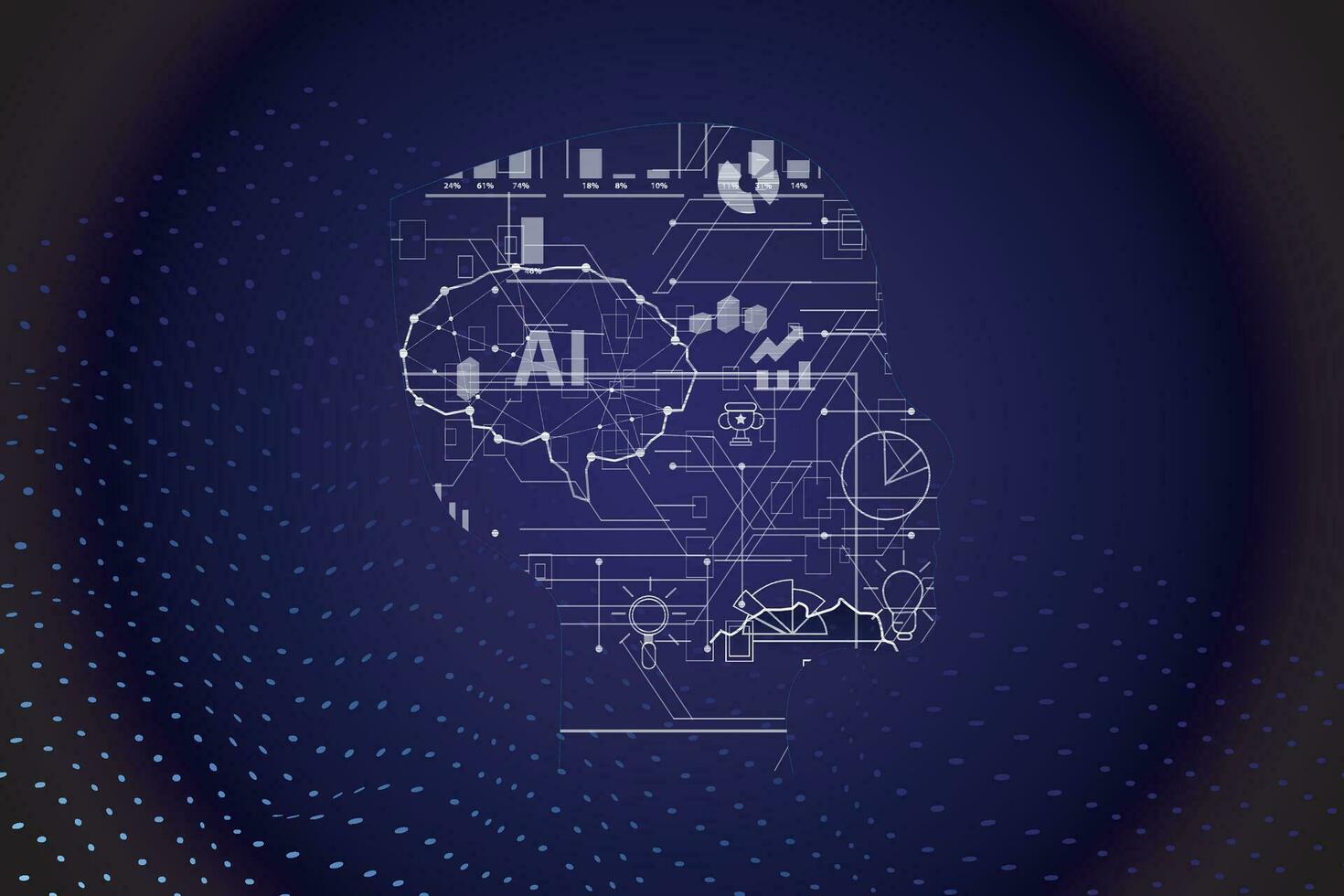 resumen poligonal humano cerebro. bajo escuela politécnica cable marco vector ilustración en un oscuro antecedentes adecuado para visualización de artificial inteligencia tecnología