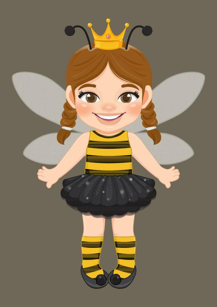 Vector illustration of a cute girl in a bee costume. Flat icon style