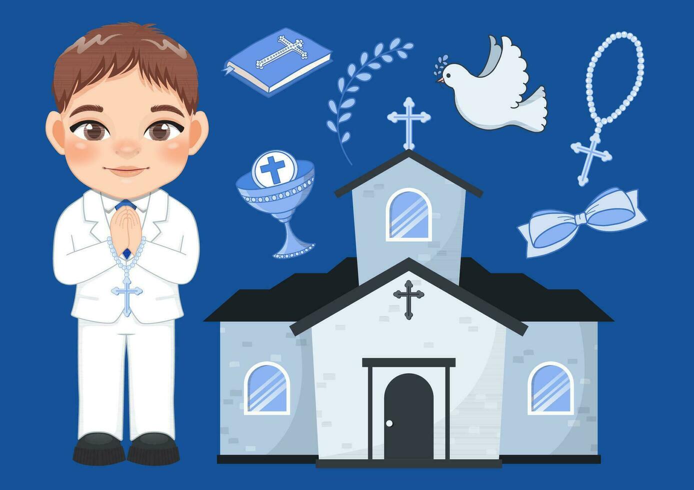First Communion for Boy and Elements Vector