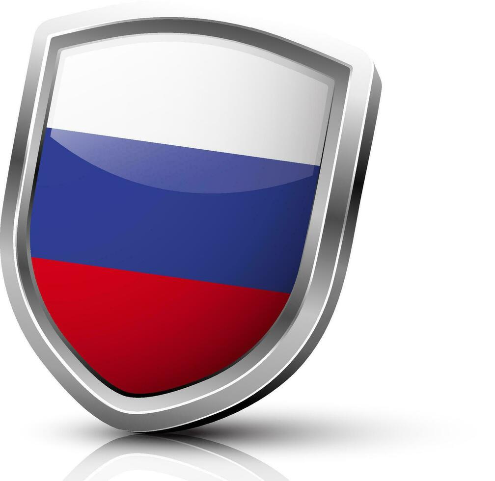 Glossy grey shield made by Russia flag. vector