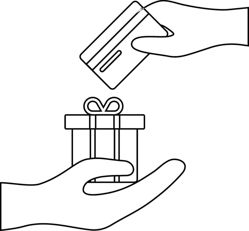 línea Arte mano participación regalo caja con tarjeta pago método. vector