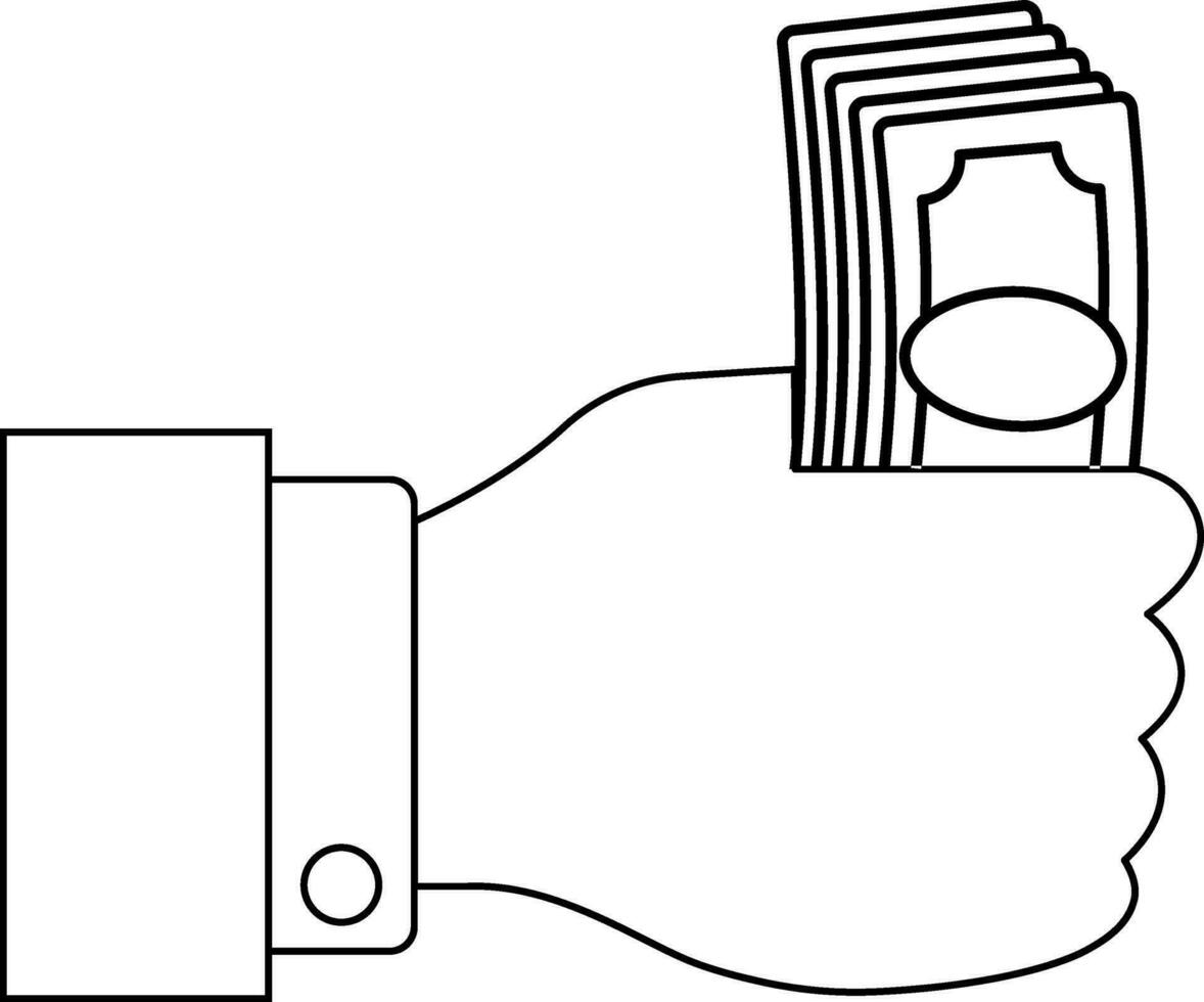 Line art hand holding money. vector