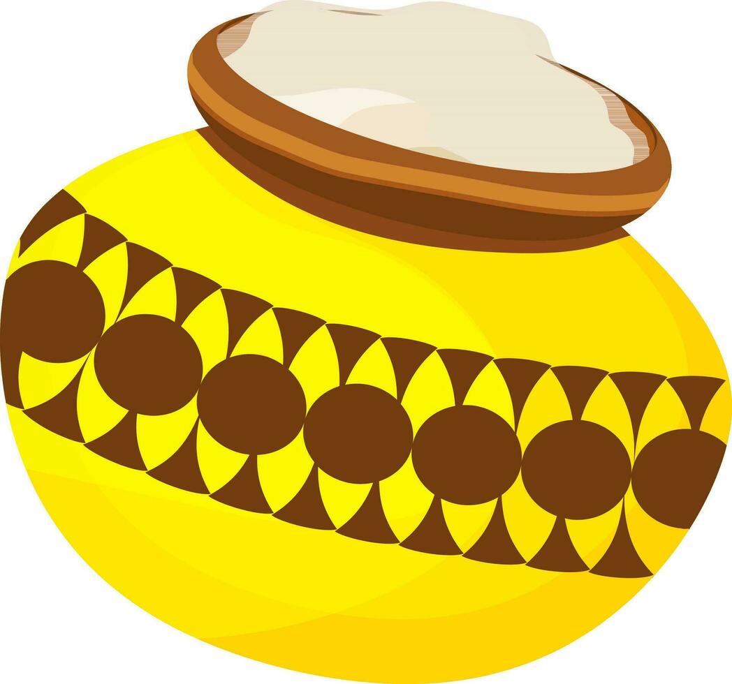 Yellow and brown mud pot with rice. vector