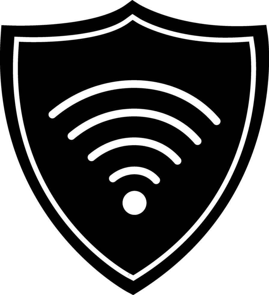 Symbol wifi shield in black and white color. vector