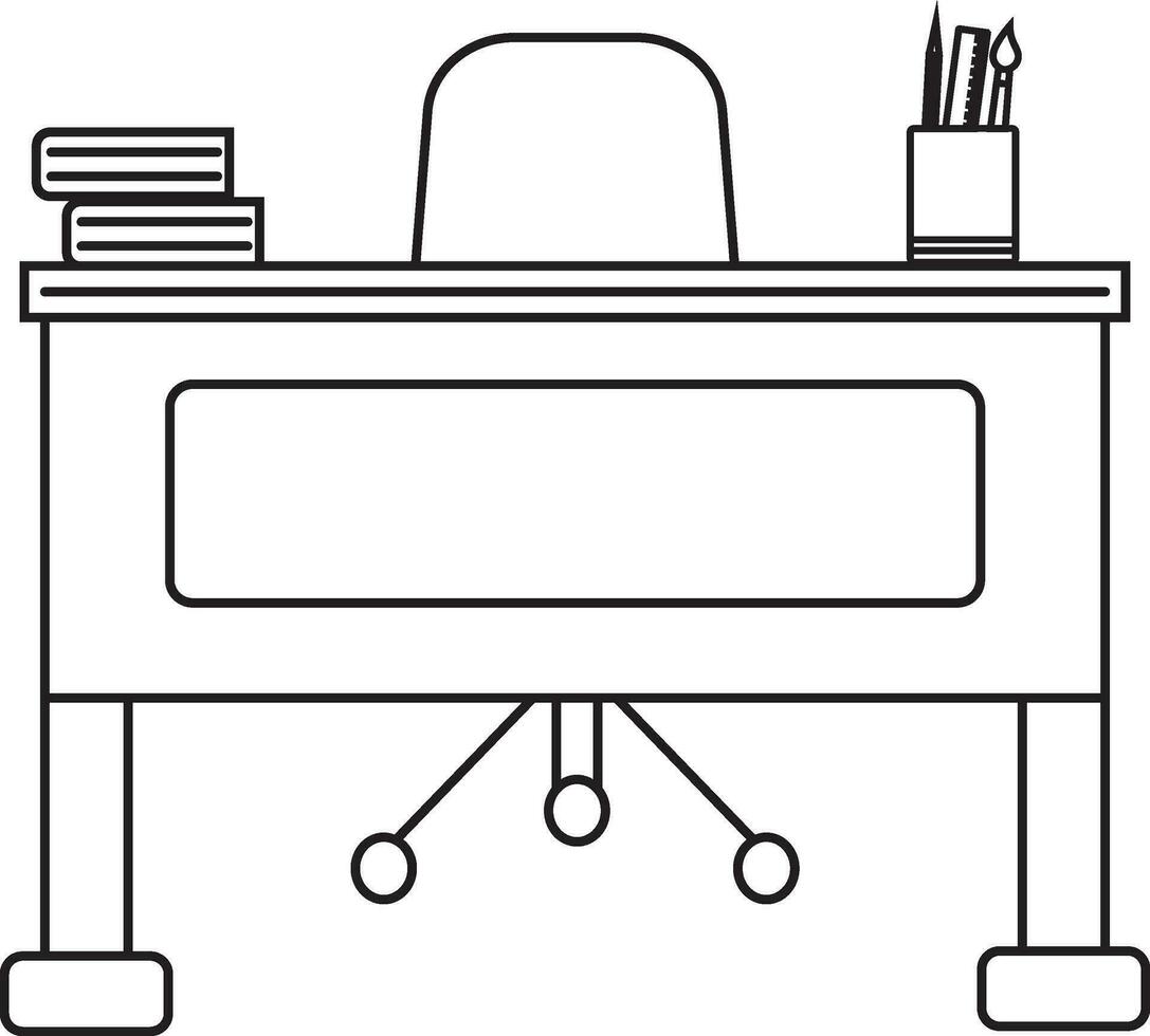 Black line art chair and books with box on the table. vector