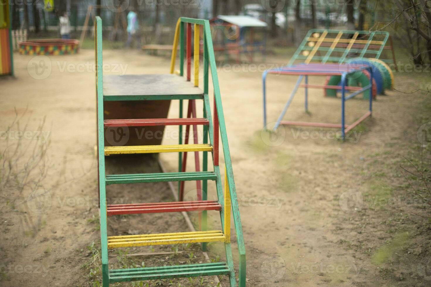 Children's playground. Old slide for children. Children's area. photo