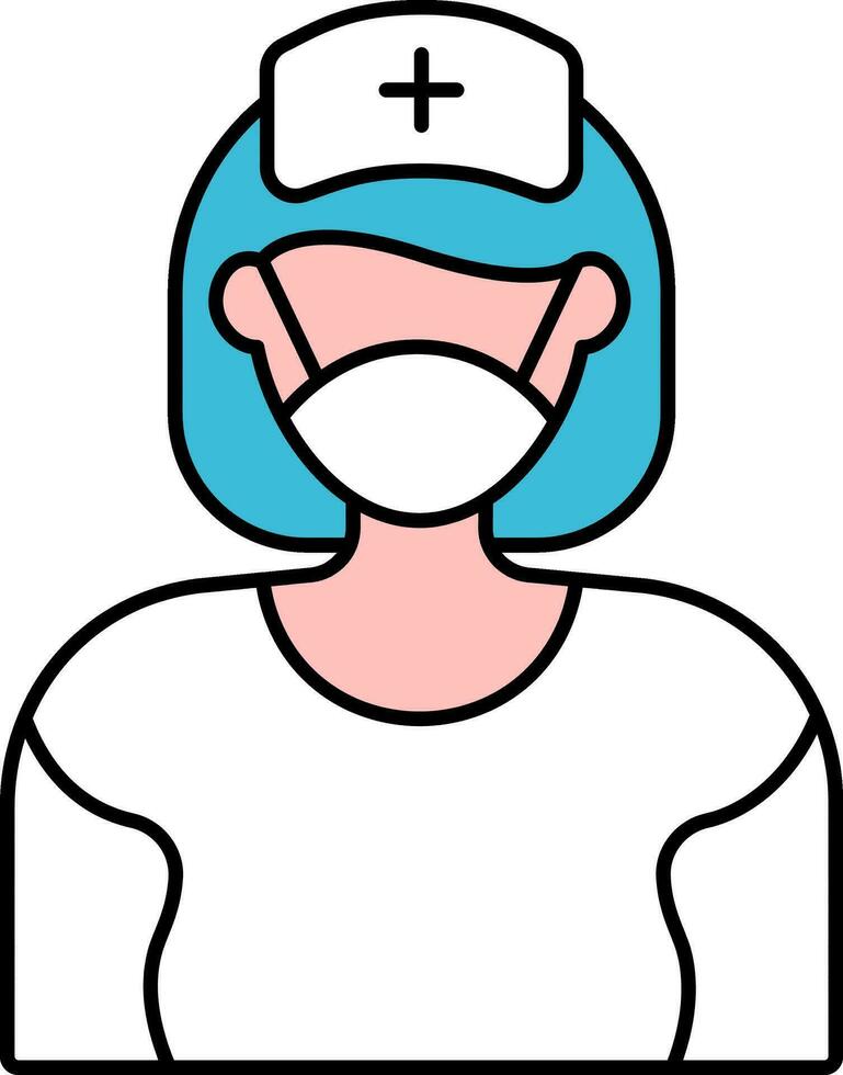 Nurse Wearing Mask Blue And White Icon. vector