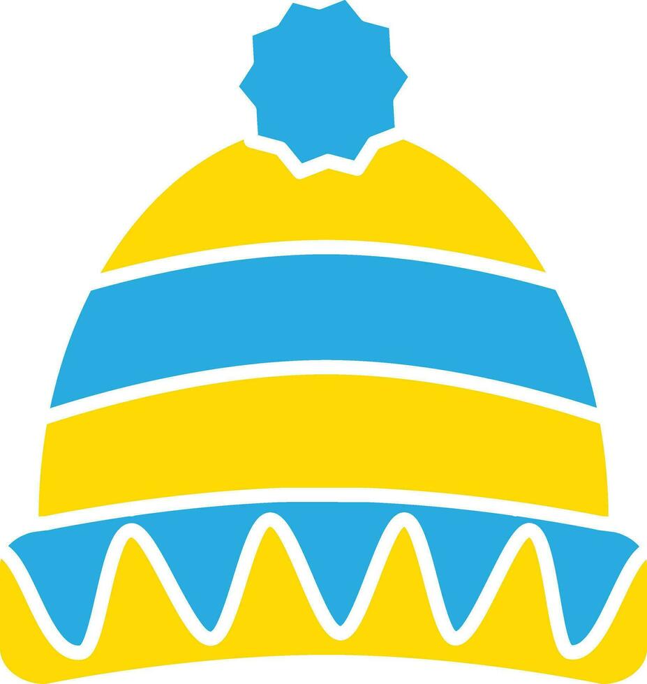 Vector Illustration Of Winter Hat In Blue And Yellow Color.