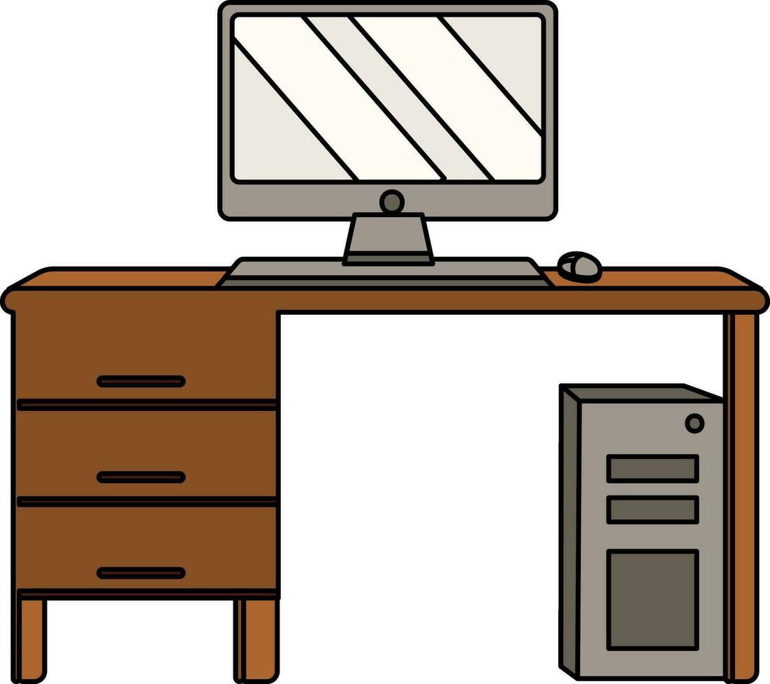 Isolated Computer Desk Icon In Gray And Brown Color. vector