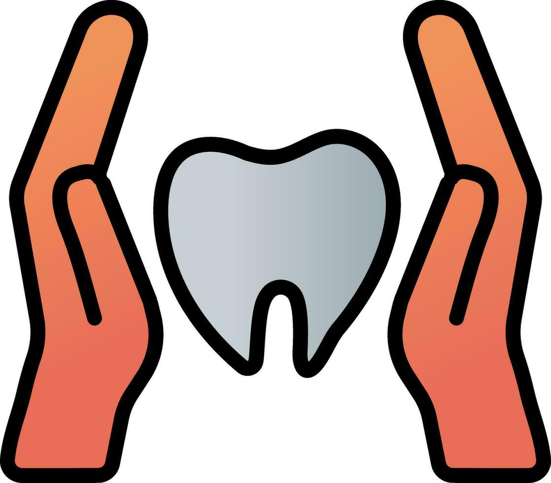 Hands Protecting Tooth Icon In Orange And Gray Color. vector