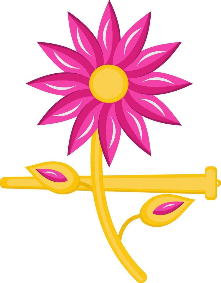 Flower Broche Or Hair Pin Flat Icon In Pink And Golden Color. vector