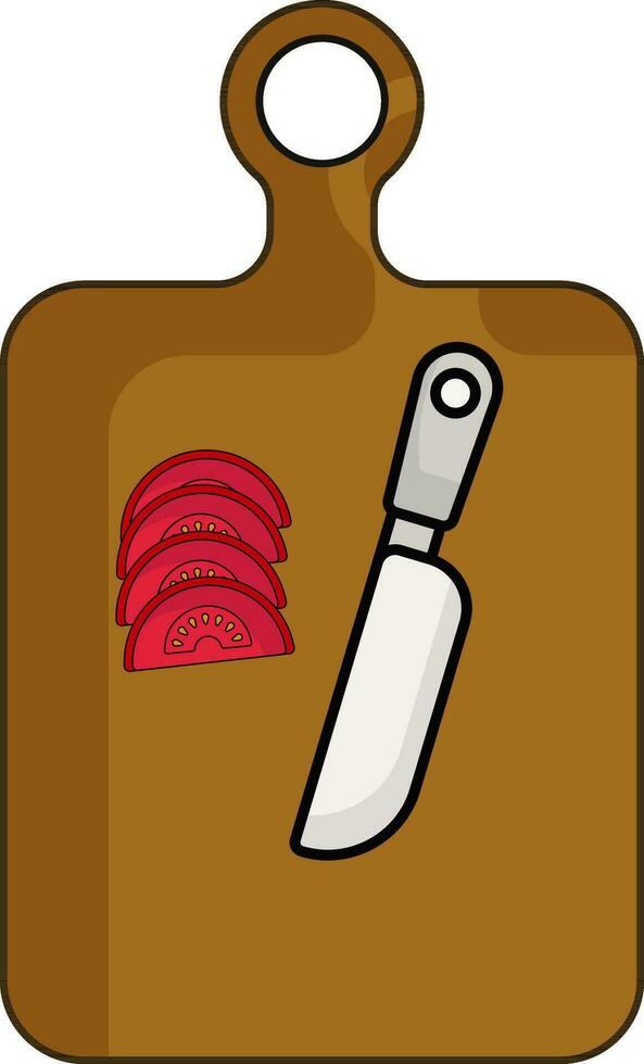 Tomato Slice Cutting On Hardboard With Knife Flat Icon. vector